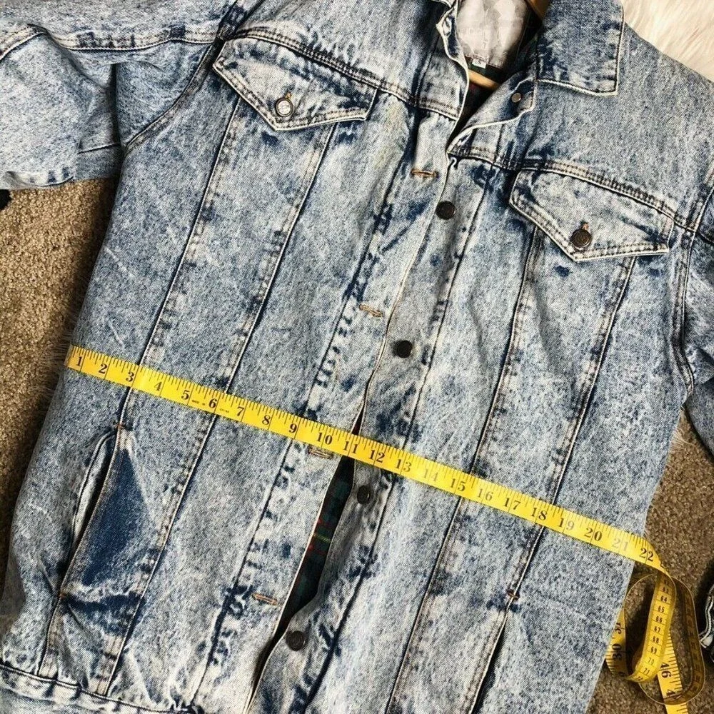 Vintage Acid Wash Denim‎ Jacket Flannel Lined Retro Grunge